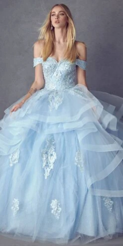 Juliet 1432 Dress Quinceanera Ball Gown Metallic Embroidery Glitter Tulle(Juliet 1432 Dress Quinceanera Ball Gown Metallic Embroidery Glitter Tulle) -Dress Promotion Store 1432 BahamaBlue Front