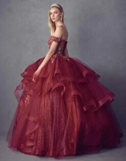 Juliet 1432 Dress Quinceanera Ball Gown Metallic Embroidery Glitter Tulle(Juliet 1432 Dress Quinceanera Ball Gown Metallic Embroidery Glitter Tulle) -Dress Promotion Store 1432 Burgundy Side
