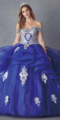 Juliet 1432 Dress Quinceanera Ball Gown Metallic Embroidery Glitter Tulle(Juliet 1432 Dress Quinceanera Ball Gown Metallic Embroidery Glitter Tulle) -Dress Promotion Store 1432 RoyalBlue Front