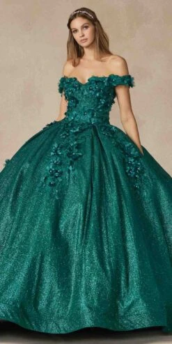 Juliet 1433 Dress Quinceanera Ball Gown 3D Floral Embroidered(Juliet 1433 Dress Quinceanera Ball Gown 3d Floral Embroidered) -Dress Promotion Store 1433 EMERALDGREEN FRONT