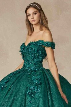 Juliet 1433 Dress Quinceanera Ball Gown 3D Floral Embroidered(Juliet 1433 Dress Quinceanera Ball Gown 3d Floral Embroidered) -Dress Promotion Store 1433 EMERALDGREEN SIDE