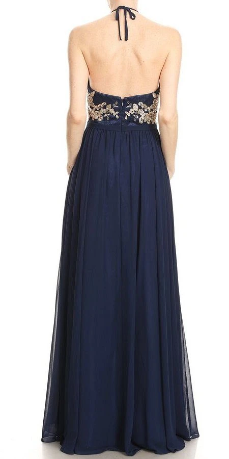 J&J Fashion 1504 Appliqued Long Dress High Neckline(Navy Blue Appliqued Long Prom Dress High Neckline) 4 J&J Fashion 1504 Appliqued Long Dress High Neckline(Navy Blue Appliqued Long Prom Dress High Neckline) - Image 2