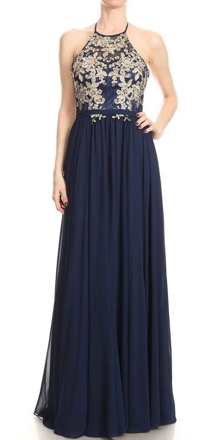 J&J Fashion 1504 Appliqued Long Dress High Neckline(Navy Blue Appliqued Long Prom Dress High Neckline) 3 J&J Fashion 1504 Appliqued Long Dress High Neckline(Navy Blue Appliqued Long Prom Dress High Neckline)