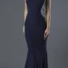 J&J Fashion 153 Embellished Illusion Back Mermaid Prom Gown(Embellished Illusion Back Mermaid Prom Gown Navy Blue)