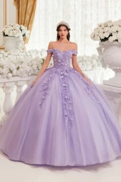 Ladivine 15717 Off The Shoulder 3D Floral Applique Quinceanera Gown(Ladivine 15717 Off The Shoulder)