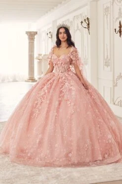 Ladivine 15719 Long Poofy Quinceanera Gown With Tulle Cape(Ladivine 15719 Long Poofy Quinceanera Gown With Tulle Cape)