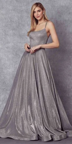 Juliet 204 Criss Cross Back Ball Gown Style Glitter Dress(Criss Cross Back Ball Gown Style Glitter Prom Dress Silver)