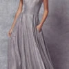 Juliet 206 Long A-Line Glitter Gown Side Pockets(Juliet 206 Long A Line Glitter Silver Prom Gown Side Pockets) -Dress Promotion Store 206 Silver Front