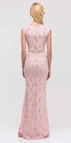 Eureka 2085 Mock Two-Piece Mermaid Gown Lace With Sequins(Mock Two Piece Mermaid Prom Gown Lace With Sequins Burgundy) -Dress Promotion Store 2085 eureka blush dress back c26225a4 2c05 4575 80eb f8a204dab52b