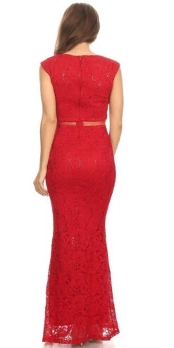 Eureka 2085 Mock Two-Piece Mermaid Gown Lace With Sequins(Mock Two Piece Mermaid Prom Gown Lace With Sequins Burgundy) -Dress Promotion Store 2085 eureka red dress back 28bb442a 9608 459e 92c2 1bd38ec9ea1c