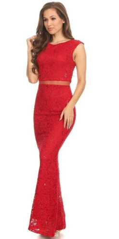 Eureka 2085 Mock Two-Piece Mermaid Gown Lace With Sequins(Mock Two Piece Mermaid Prom Gown Lace With Sequins Burgundy) -Dress Promotion Store 2085 eureka red dress side c1d00a3e 2452 42ea a750 781a415e4a77