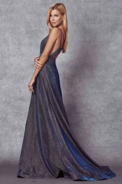 Juliet 208 Cut-Out Strappy Back Glitter Long Dress(Cut Out Strappy Back Glitter Long Prom Dress Silver) -Dress Promotion Store 208 NavyBlue Side