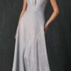 Juliet 208 Cut-Out Strappy Back Glitter Long Dress(Cut Out Strappy Back Glitter Long Prom Dress Silver) -Dress Promotion Store 208 Silver Front