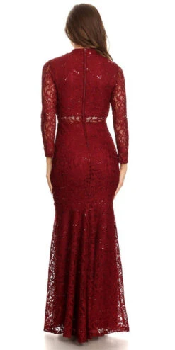 Eureka 2095 Long Sleeve Lace Dress Mock 2-Piece High Neck(Long Sleeve Lace Full Length Dress Burgundy Mock 2 Piece High Neck) -Dress Promotion Store 2095 eureka dress burgundy back 281c3299 d0da 4b86 bd07 65647584e7ba