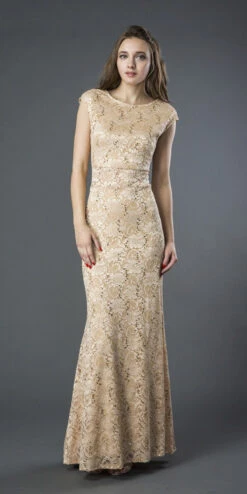 J&J Fashion 2136 Keyhole Back Mermaid Style Long Formal Dress(Keyhole Back Mermaid Style Long Formal Dress Gold)