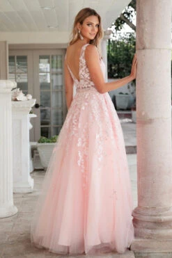 Juliet 224 V-Neck And Back Embroidered Tulle A-Line Ball Gown(V Neck And Back Embroidered Prom Ball Gown Yellow) -Dress Promotion Store 224 blush back