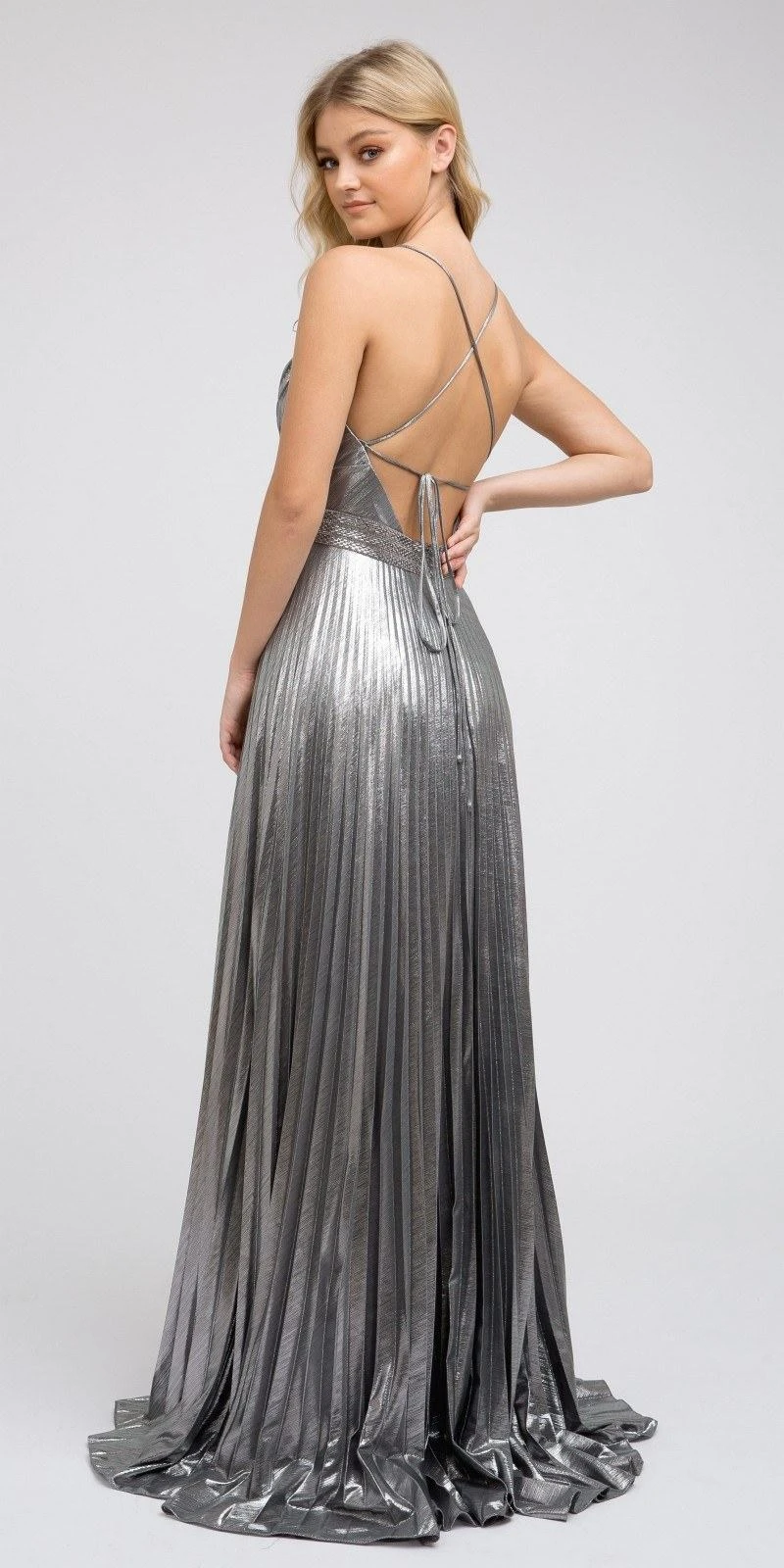 Juliet 226 Metallic Pleated Long Dress A-Line Lace-Up Back(Metallic Pleated Long Formal Gold Dress A Line Lace Up Back) 7 Juliet 226 Metallic Pleated Long Dress A-Line Lace-Up Back(Metallic Pleated Long Formal Gold Dress A Line Lace Up Back) - Image 5