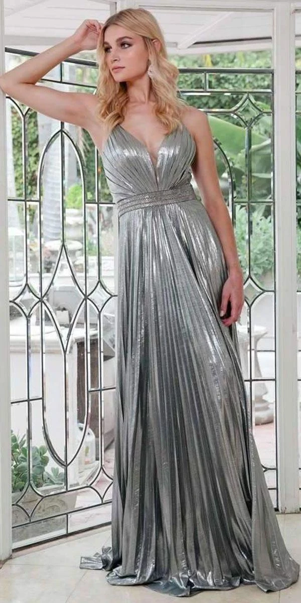 Juliet 226 Metallic Pleated Long Dress A-Line Lace-Up Back(Metallic Pleated Long Formal Gold Dress A Line Lace Up Back) 5 Juliet 226 Metallic Pleated Long Dress A-Line Lace-Up Back(Metallic Pleated Long Formal Gold Dress A Line Lace Up Back) - Image 3