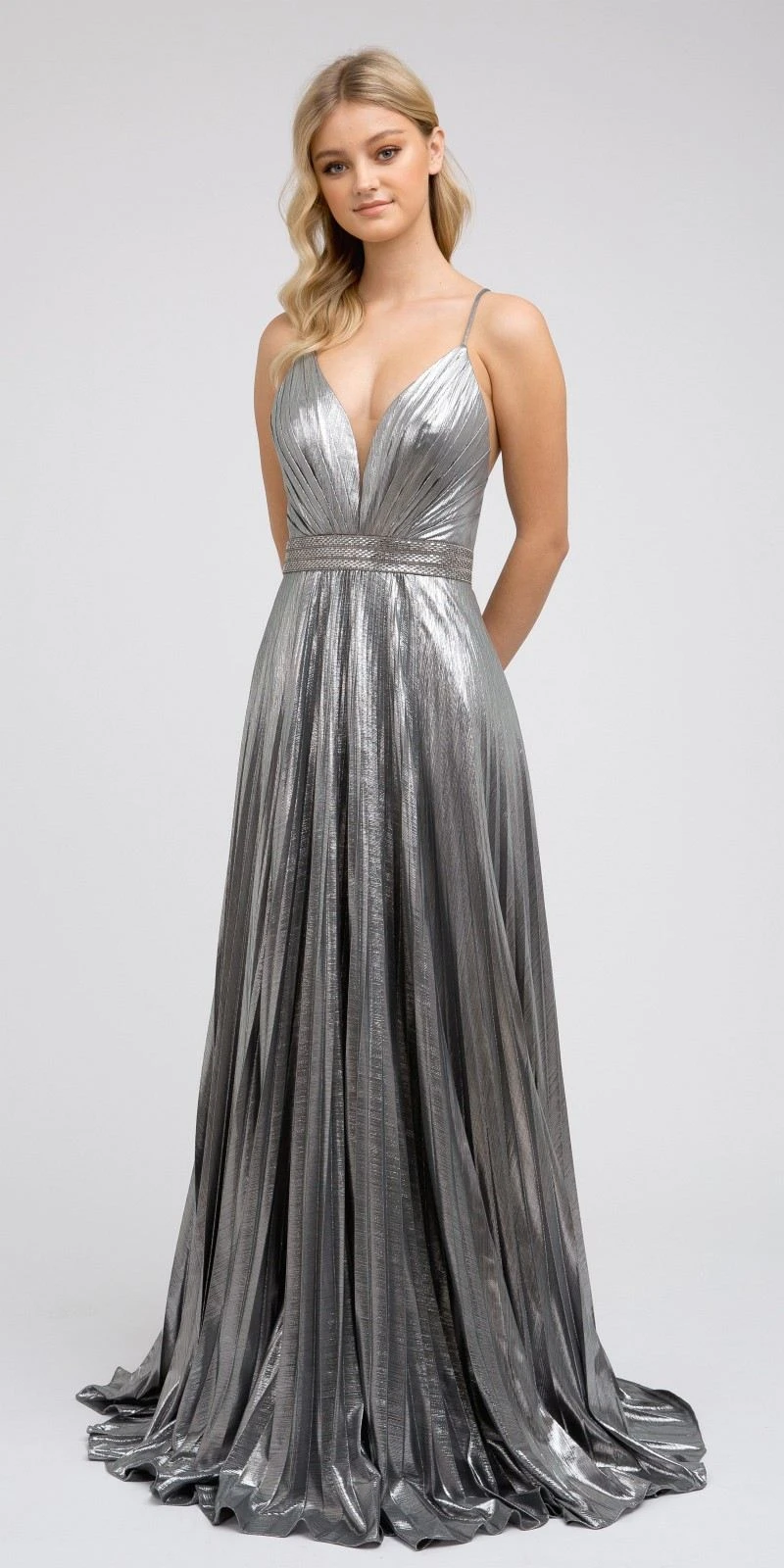 Juliet 226 Metallic Pleated Long Dress A-Line Lace-Up Back(Metallic Pleated Long Formal Gold Dress A Line Lace Up Back) 6 Juliet 226 Metallic Pleated Long Dress A-Line Lace-Up Back(Metallic Pleated Long Formal Gold Dress A Line Lace Up Back) - Image 4