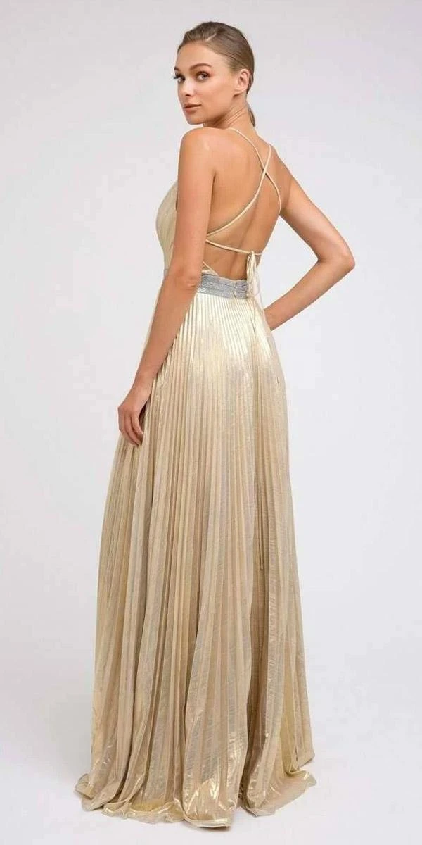 Juliet 226 Metallic Pleated Long Dress A-Line Lace-Up Back(Metallic Pleated Long Formal Gold Dress A Line Lace Up Back) 9 Juliet 226 Metallic Pleated Long Dress A-Line Lace-Up Back(Metallic Pleated Long Formal Gold Dress A Line Lace Up Back) - Image 7