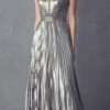 Juliet 226 Metallic Pleated Long Dress A-Line Lace-Up Back(Metallic Pleated Long Formal Gold Dress A Line Lace Up Back)