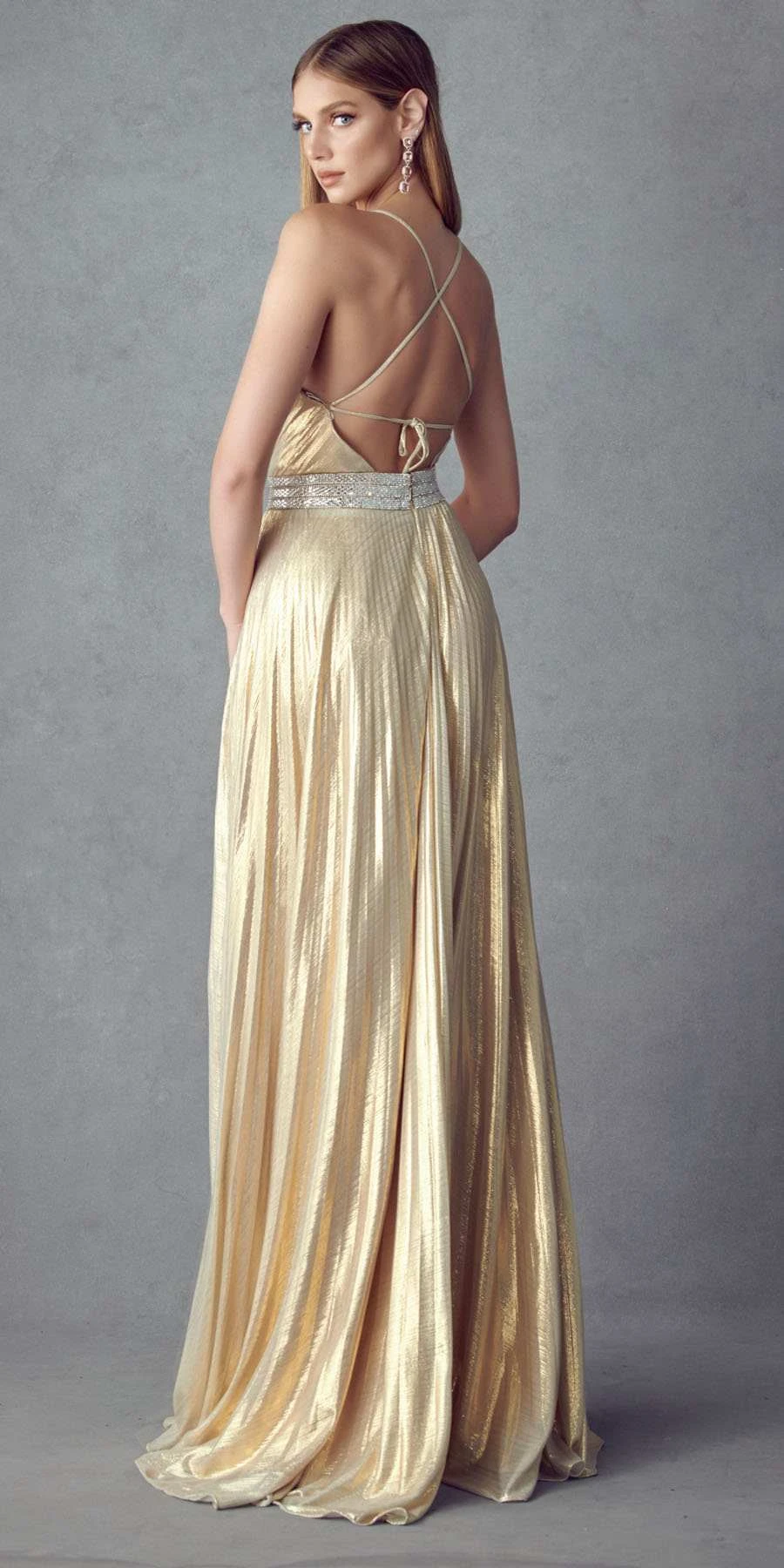 Juliet 226 Metallic Pleated Long Dress A-Line Lace-Up Back(Metallic Pleated Long Formal Gold Dress A Line Lace Up Back) 11 Juliet 226 Metallic Pleated Long Dress A-Line Lace-Up Back(Metallic Pleated Long Formal Gold Dress A Line Lace Up Back) - Image 9