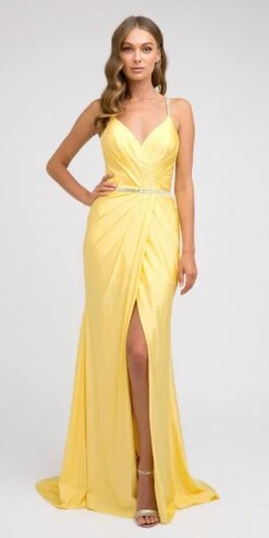 Juliet 233 Long Dress With Strappy-Back And Train(Yellow Long Prom Dress With Strappy Back And Train)