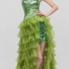 CLEARANCE - Eureka 2333 Long Ruffled Skirt Strapless Green Prom Dress (Size L)(Clearance Eureka 2333 Long Ruffled Skirt Strapless Green Prom Dress Size L)