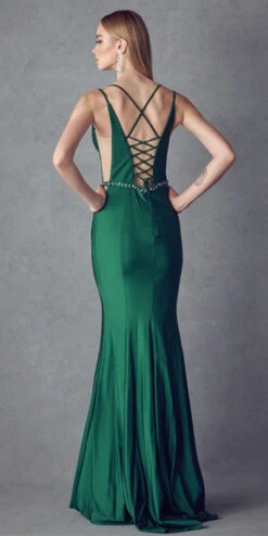 Juliet 239 Fit And Flare Long Dress With Stylish Back(Fuchsia Fit And Flare Long Prom Dress With Stylish Back) -Dress Promotion Store 239 green back