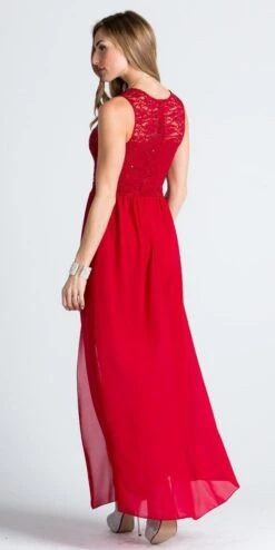 La Scala 23984 High Low Overlay Lace Dress(High Low Overlay Lace Dress By La Scala 23984) -Dress Promotion Store 23984 red back