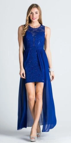 La Scala 23984 High Low Overlay Lace Dress(High Low Overlay Lace Dress By La Scala 23984) -Dress Promotion Store 23984 royal blue