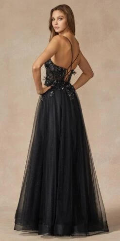 Juliet 2401 Floor Length A-Line Tulle Gown With Detachable Puff Sleeves(Juliet 2401 Floor Length A Line Tulle Gown With Detachable Puff Sleeves) -Dress Promotion Store 2401 BLACK BACK