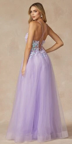 Juliet 2401 Floor Length A-Line Tulle Gown With Detachable Puff Sleeves(Juliet 2401 Floor Length A Line Tulle Gown With Detachable Puff Sleeves) -Dress Promotion Store 2401 LAVENDER BACK