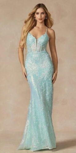 Juliet 2405 Machine Sequin Lace Embellishments High Slit Prom Gown(Juliet 2405 Machine Sequin Lace Embellishments High Slit Prom Gown) -Dress Promotion Store 2405 MINT OTHER