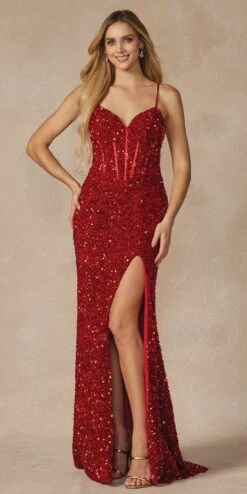 Juliet 2408 Floor Length Velvet Sequin Gown With Corset Bodice And Slit(Juliet 2408 Floor Length Velvet Sequin Gown With Corset Bodice And Slit) 28 Juliet 2408 Floor Length Velvet Sequin Gown With Corset Bodice And Slit(Juliet 2408 Floor Length Velvet Sequin Gown With Corset Bodice And Slit) -Dress Promotion Store 2408 RED FRONT