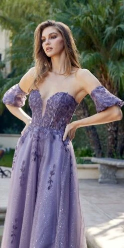 Juliet 2409 Floor Length A-Line Leaf Embroidered Gown Detachable Sleeves(Juliet 2409 Floor Length A Line Leaf Embroidered Gown Detachable Sleeves) -Dress Promotion Store 2409 1