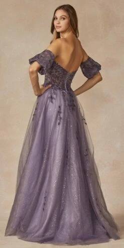 Juliet 2409 Floor Length A-Line Leaf Embroidered Gown Detachable Sleeves(Juliet 2409 Floor Length A Line Leaf Embroidered Gown Detachable Sleeves) -Dress Promotion Store 2409 GREYPURPLE BACK
