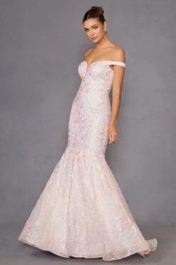 Juliet 2412 Mermaid Gown Plunging Deep V Illusion Neckline Off The Shoulder(Juliet 2412 Mermaid Gown Plunging Deep V Illusion Neckline Off The Shoulder) -Dress Promotion Store 2412BLUSH 2