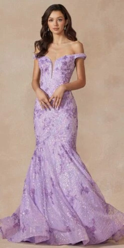 Juliet 2412 Mermaid Gown Plunging Deep V Illusion Neckline Off The Shoulder(Juliet 2412 Mermaid Gown Plunging Deep V Illusion Neckline Off The Shoulder) -Dress Promotion Store 2412 lilac