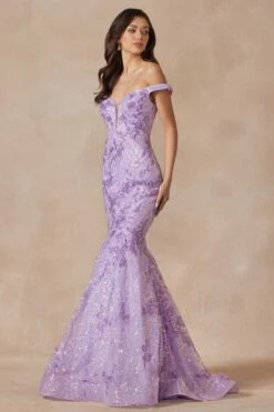 Juliet 2412 Mermaid Gown Plunging Deep V Illusion Neckline Off The Shoulder(Juliet 2412 Mermaid Gown Plunging Deep V Illusion Neckline Off The Shoulder) -Dress Promotion Store 2412 lilac side