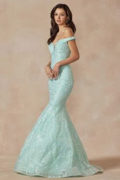 Juliet 2412 Mermaid Gown Plunging Deep V Illusion Neckline Off The Shoulder(Juliet 2412 Mermaid Gown Plunging Deep V Illusion Neckline Off The Shoulder) -Dress Promotion Store 2412 mint side