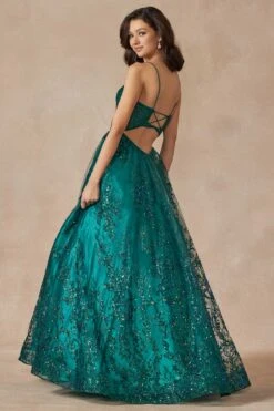 Juliet 2414 Floor Length A-Line Glitter Lace Tulle Ball Gown(Juliet 2414 Floor Length A Line Glitter Lace Tulle Ball Gown) -Dress Promotion Store 2414 emerald back