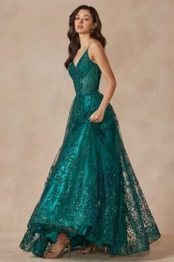 Juliet 2414 Floor Length A-Line Glitter Lace Tulle Ball Gown(Juliet 2414 Floor Length A Line Glitter Lace Tulle Ball Gown) -Dress Promotion Store 2414 emerald side