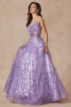 Juliet 2414 Floor Length A-Line Glitter Lace Tulle Ball Gown(Juliet 2414 Floor Length A Line Glitter Lace Tulle Ball Gown) -Dress Promotion Store 2414 lilac