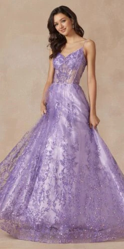 Juliet 2414 Floor Length A-Line Glitter Lace Tulle Ball Gown(Juliet 2414 Floor Length A Line Glitter Lace Tulle Ball Gown) -Dress Promotion Store 2414 lilac front