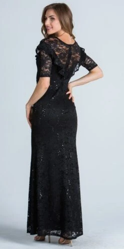 La Scala 24483 Illusion Ruffled Neckline Long Formal Dress Short Sleeves(La Scala 24483 Illusion Ruffled Neckline Long Formal Dress Short Sleeves) -Dress Promotion Store 24483 la scala black back 9d657d3f 0b96 4840 8ba0 d5b587e4629a