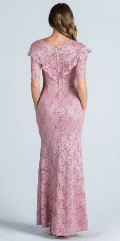 La Scala 24483 Illusion Ruffled Neckline Long Formal Dress Short Sleeves(La Scala 24483 Illusion Ruffled Neckline Long Formal Dress Short Sleeves) -Dress Promotion Store 24483 la scala blush back 6f68c28c bccb 49c8 b254 218565122909