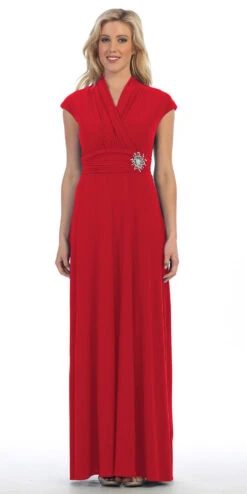 CLEARANCE - Celavie 2466L Red Cap Sleeve A-line Long Dress (Size 2XL)(Clearance Celavie 2466l Red Cap Sleeve A Line Long Dress Size 2xl)
