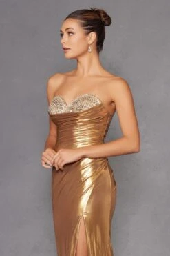 Juliet JT2501A Long Strapless Beaded Sweetheart Fitted Metallic Gown(Juliet Jt2501a Long Strapless Beaded Sweetheart Fitted Metallic Gown) -Dress Promotion Store 2501AGOLD 6