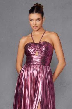 Juliet JT2503A Long Halter A-Line Pleated Metallic Gown(Juliet Jt2503a Long Halter A Line Pleated Metallic Gown) -Dress Promotion Store 2503ABERRY 3